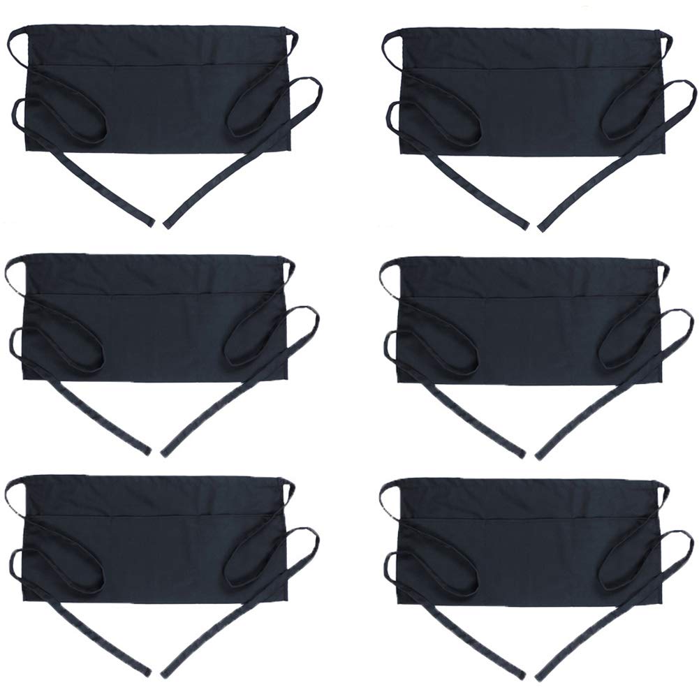 BOHARERS Waist Apron with 3 Pockets - White Waitress Waiter Server Short Apron