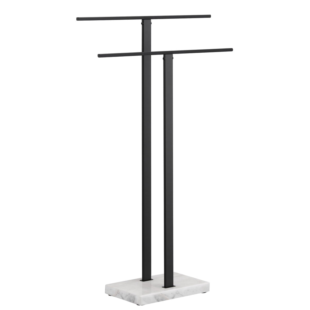 KES Standing Towel Rack with Black Natural Marble Base, 2-Tier Towel Rack Stand for Bathroom Floor, Bath Towel Holder Fits Bath Towel & Hand Towel,18/8 Stainless Steel, BTH217-BBK