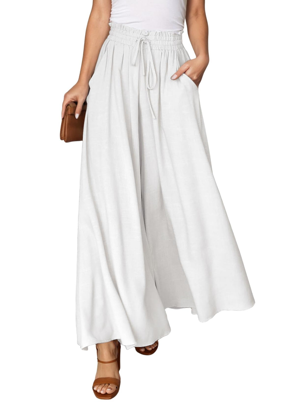 Dokotoo Pants for Women Casual Elastic Waist Wide Leg Pants with Pockets