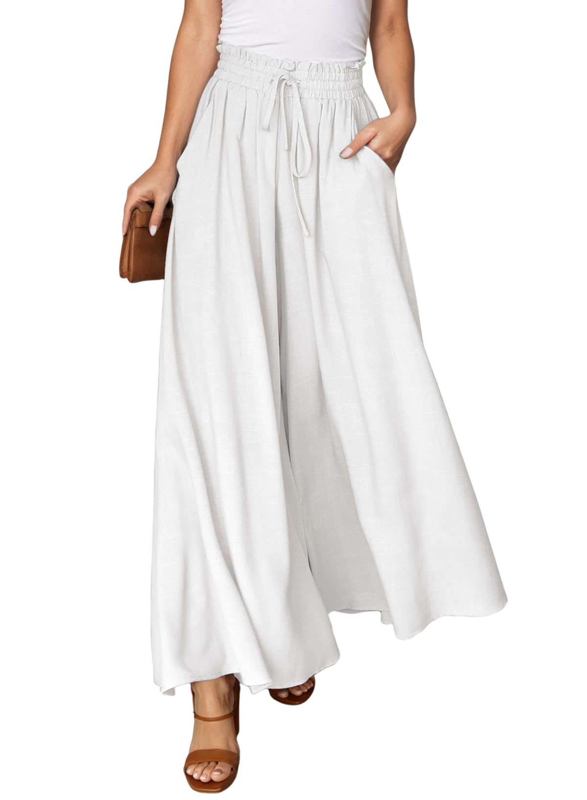 Dokotoo Pants for Women Casual Elastic Waist Wide Leg Pants with Pockets