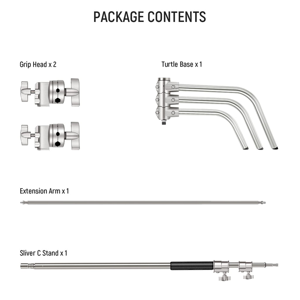 NEEWER Pro 100% Stainless Steel Heavy Duty C Stand with Boom Arm, Max Height 68"/172cm Photography Light Stand with 2.7ft/83cm Holding Arm, 2 Grip Head for Studio Monolight, Softbox, Reflector, SC172