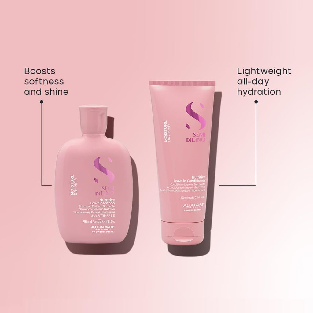 ALFAPARF MILANO Semi di Lino Moisture Nutritive Shampoo and Conditioner Set for Dry Hair - Sulfate Free Moisturizing Shampoo and Conditioner - Safe on Color Treated Hair - Adds Shine and Softness