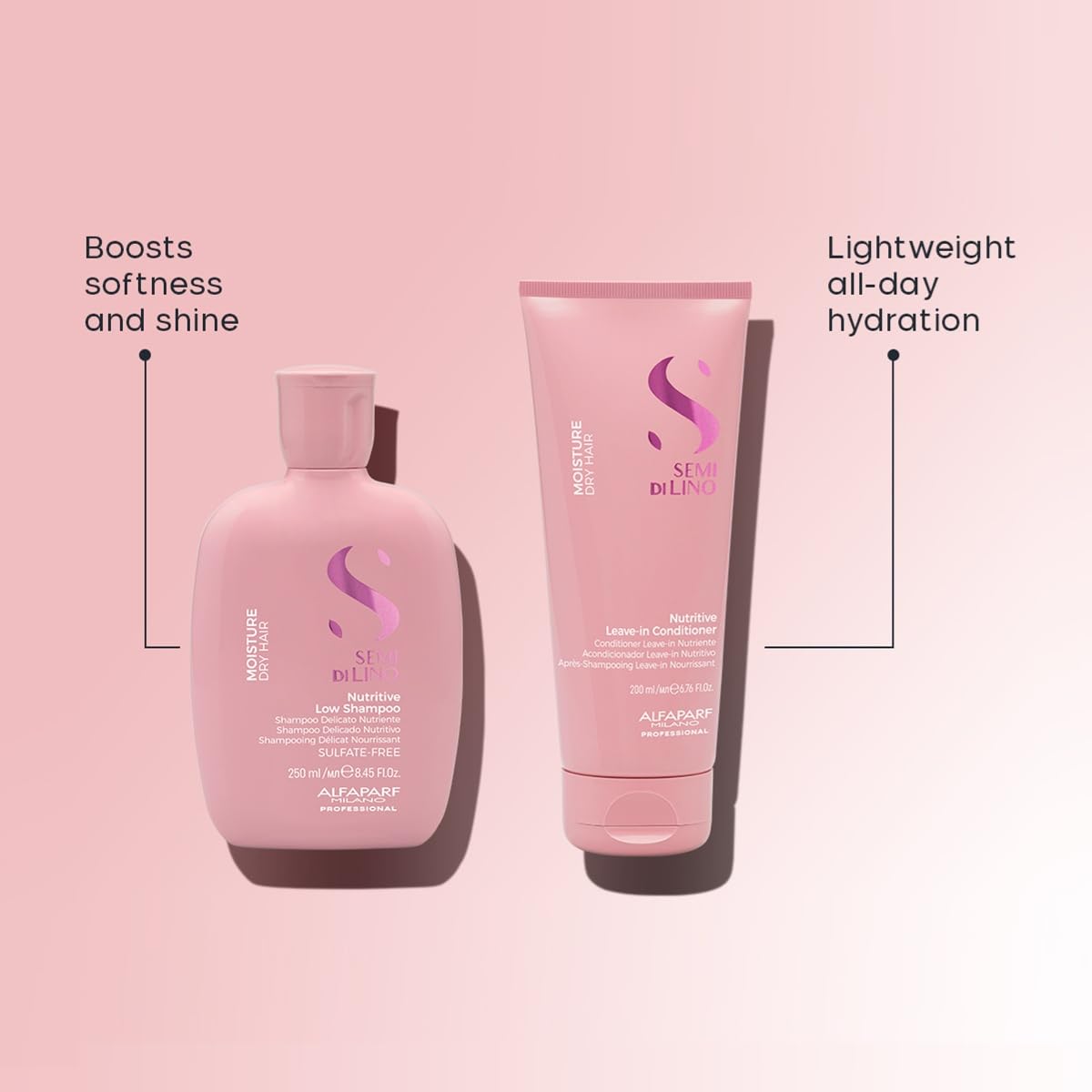 ALFAPARF MILANO Semi di Lino Moisture Nutritive Shampoo and Conditioner Set for Dry Hair - Sulfate Free Moisturizing Shampoo and Conditioner - Safe on Color Treated Hair - Adds Shine and Softness