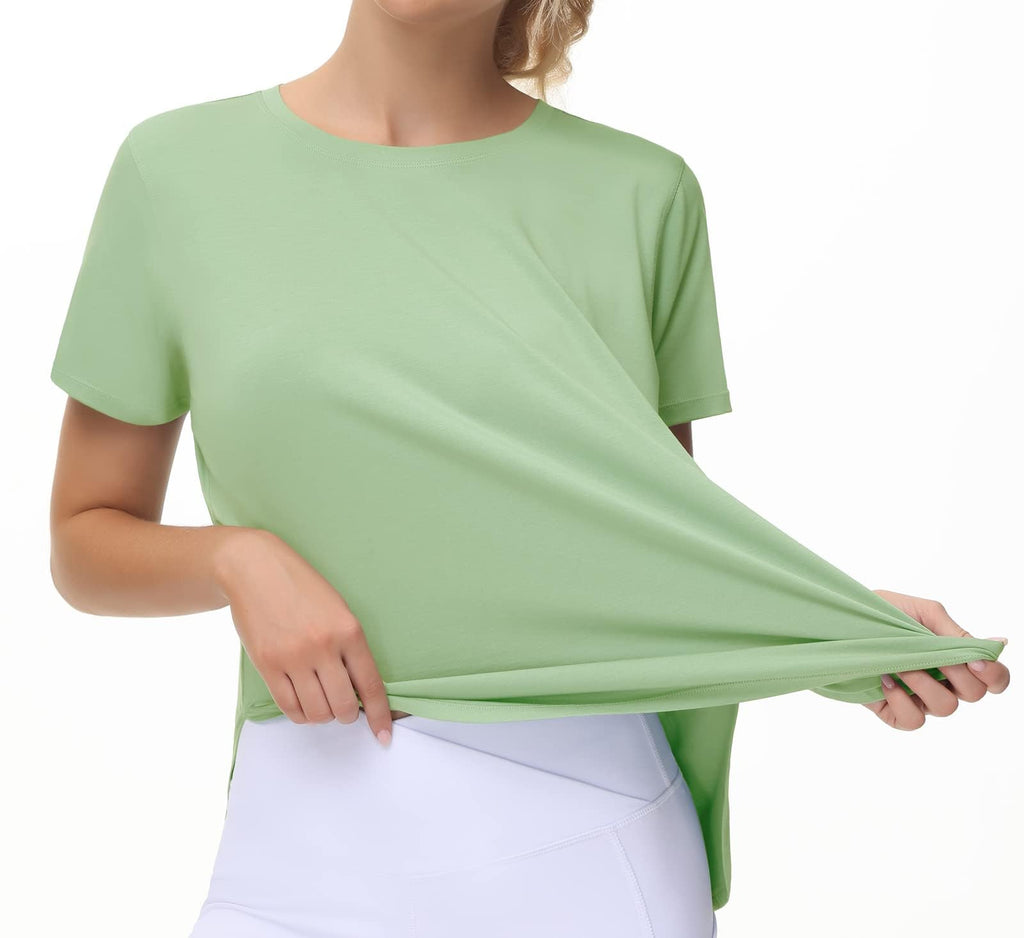 THE GYM PEOPLE Women's Workout T-Shirts Loose Fit Short Sleeve Cotton Running Basic Tee Tops with Split Hem