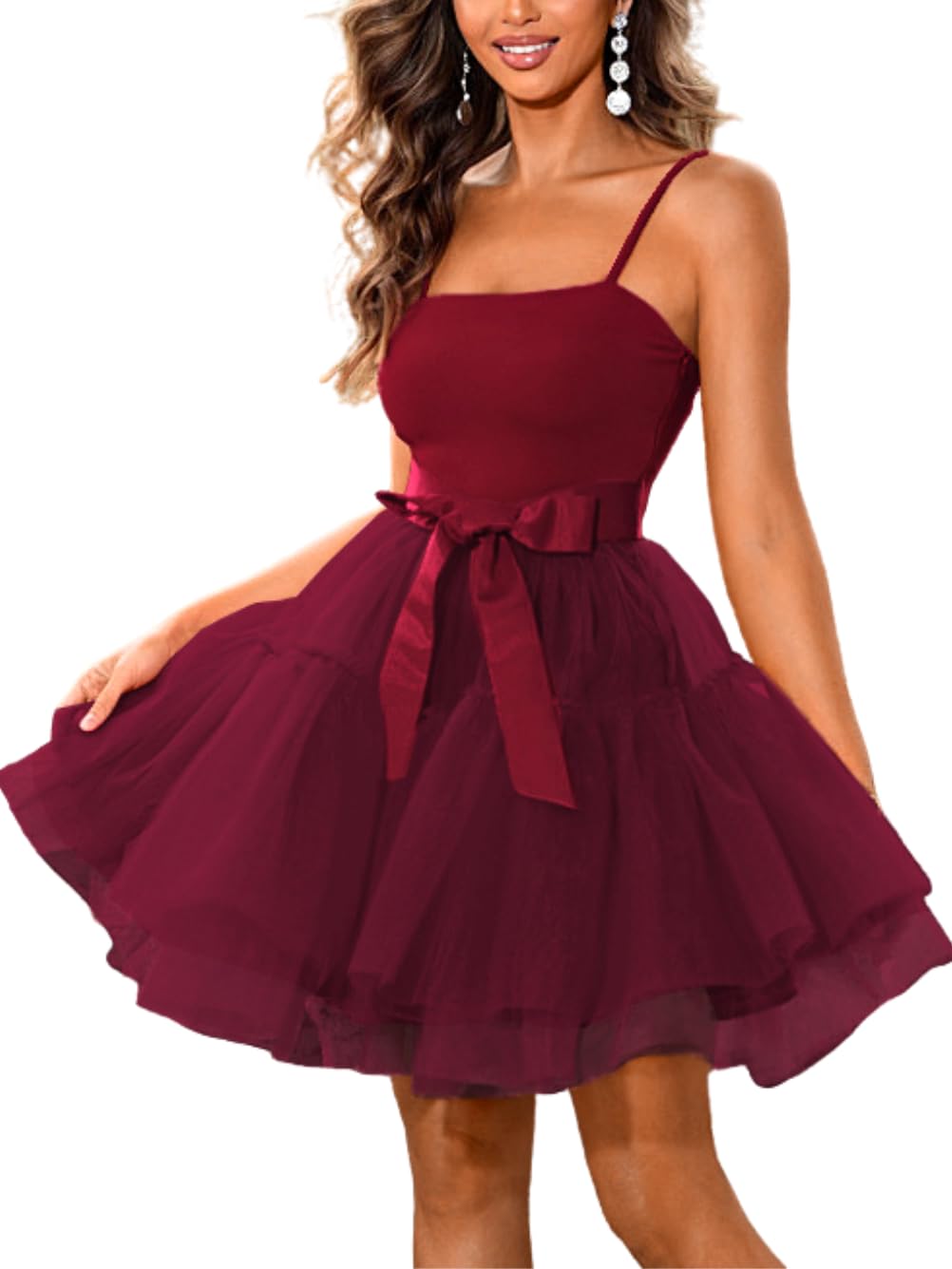 Kaei&Shi Poofy Short Tulle Dress,Spaghetti Strap Semi Formal Dresses for Women,Elegant Birthday Outfit Homecoming Cocktail