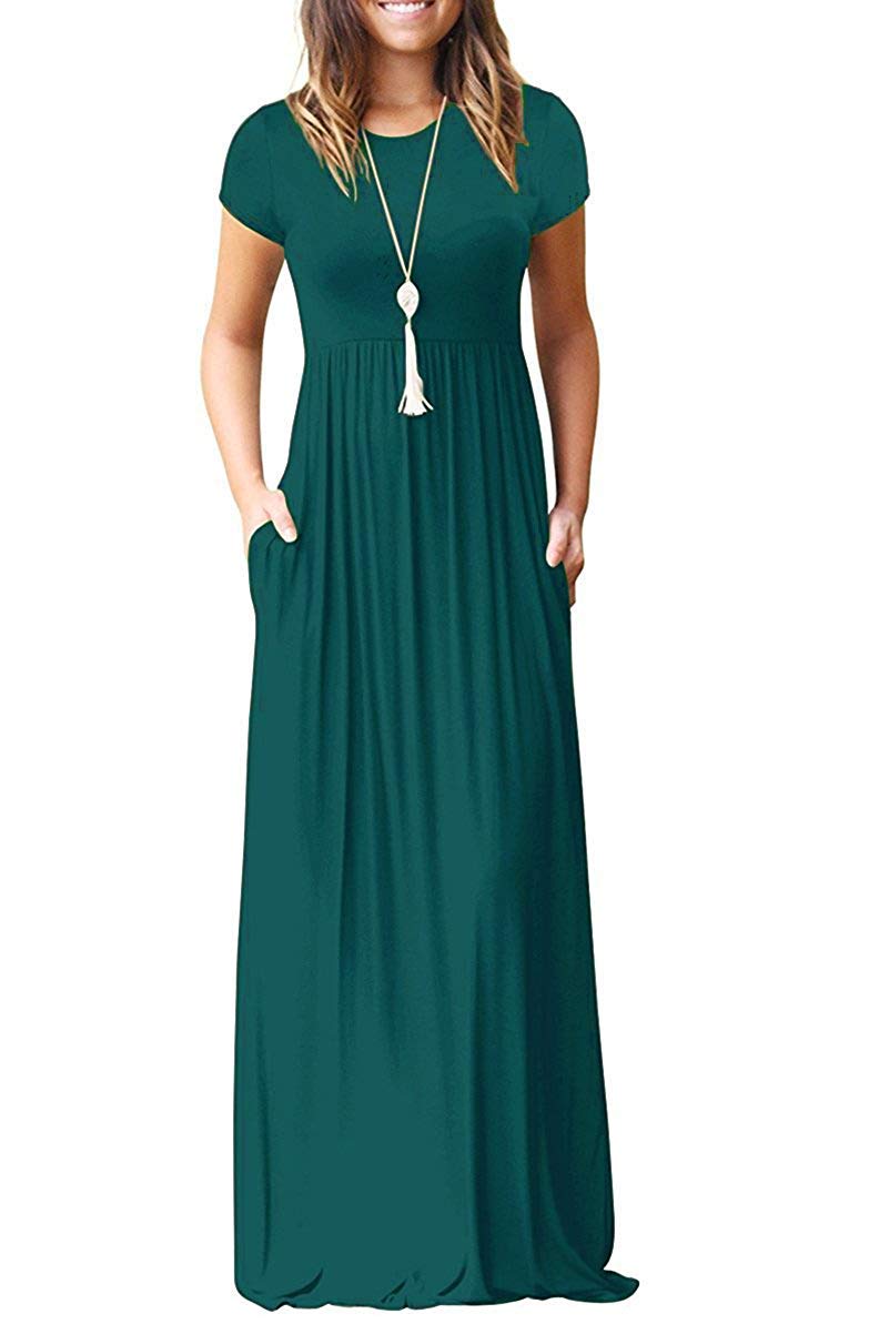 MISFAY Women Short Sleeve Loose Plain Maxi Dresses Casual Long Dresses Pockets