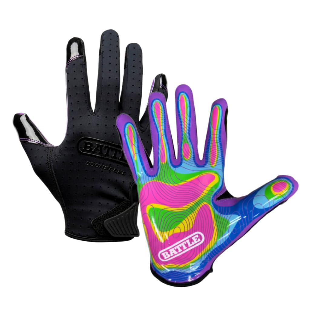 Battle Doom Speed Football Receiver Gloves – Ultra Stick Grip, Compression Fit (Runs Tight – Size Up If Between Sizes), Youth & Adult Football Gloves