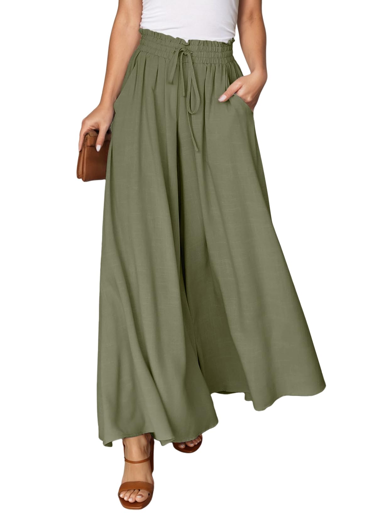 Dokotoo Pants for Women Casual Elastic Waist Wide Leg Pants with Pockets
