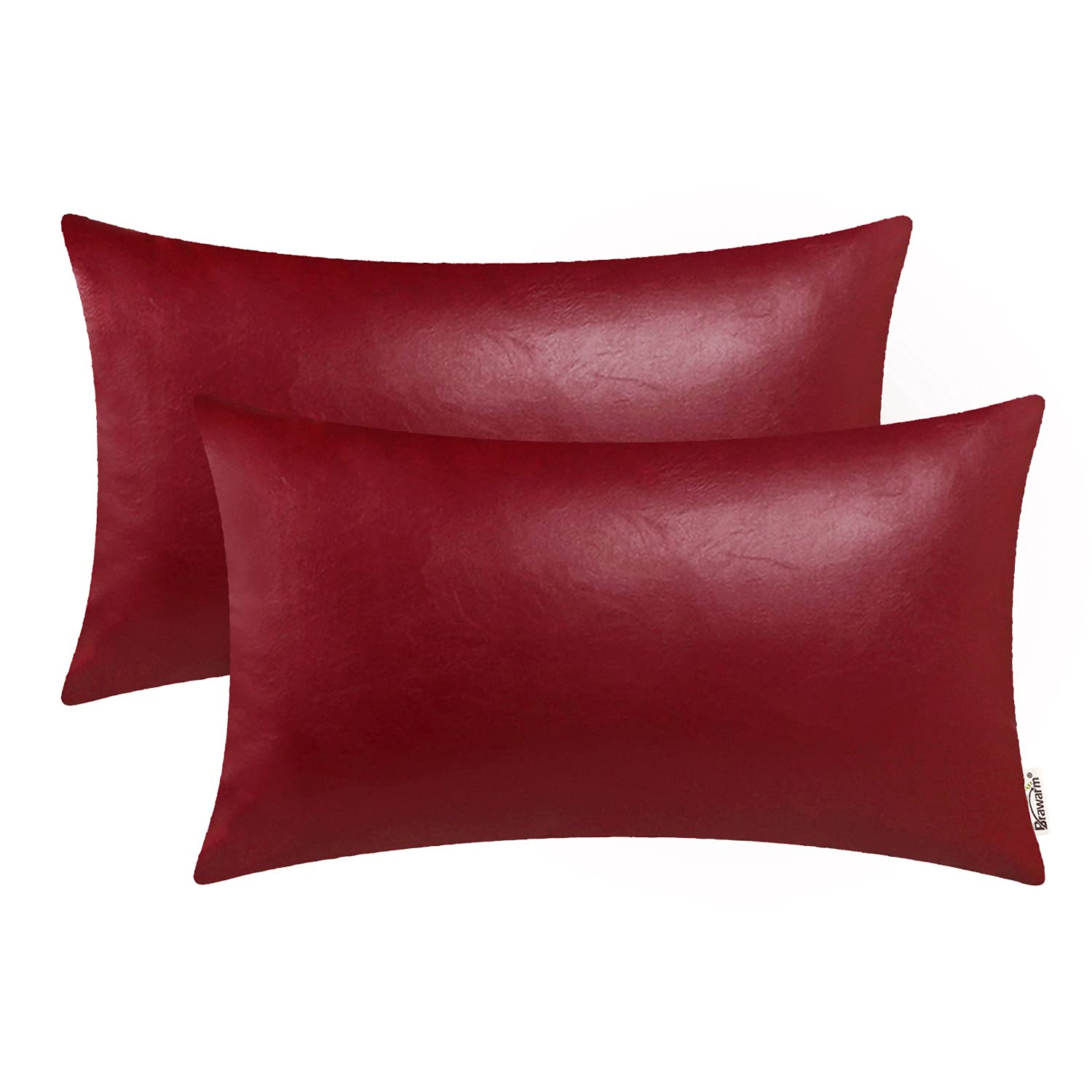BRAWARM Faux Leather Throw Pillow Covers 16 X 16 Inches - Black Leather Pilow Covers Pack of 2, Solid Dyed Leather Pillowcases for Couch Bed Sofa Garden Home Decorative
