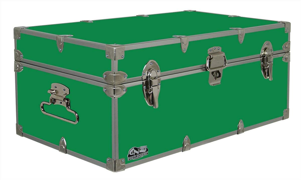 C&N Footlockers - Full-Size Happy Camper Trunk - #1 Summer Camp Trunk - Made in the USA - Steel Footlocker with Lid Stay - 32 x 18 x 13.5 Inches (Dark Green)