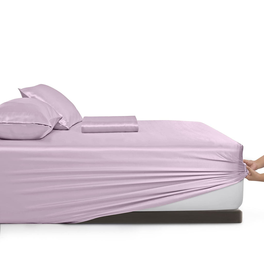Vonty Extra Deep Pocket Full Sheet Sets - Cooling & Silky Satin Full Size Sheets with 18-24 Inch Deep Pocket, Black Satin Bed Sheets Fit Up to 24" Deep Mattress - 4 Piece Set
