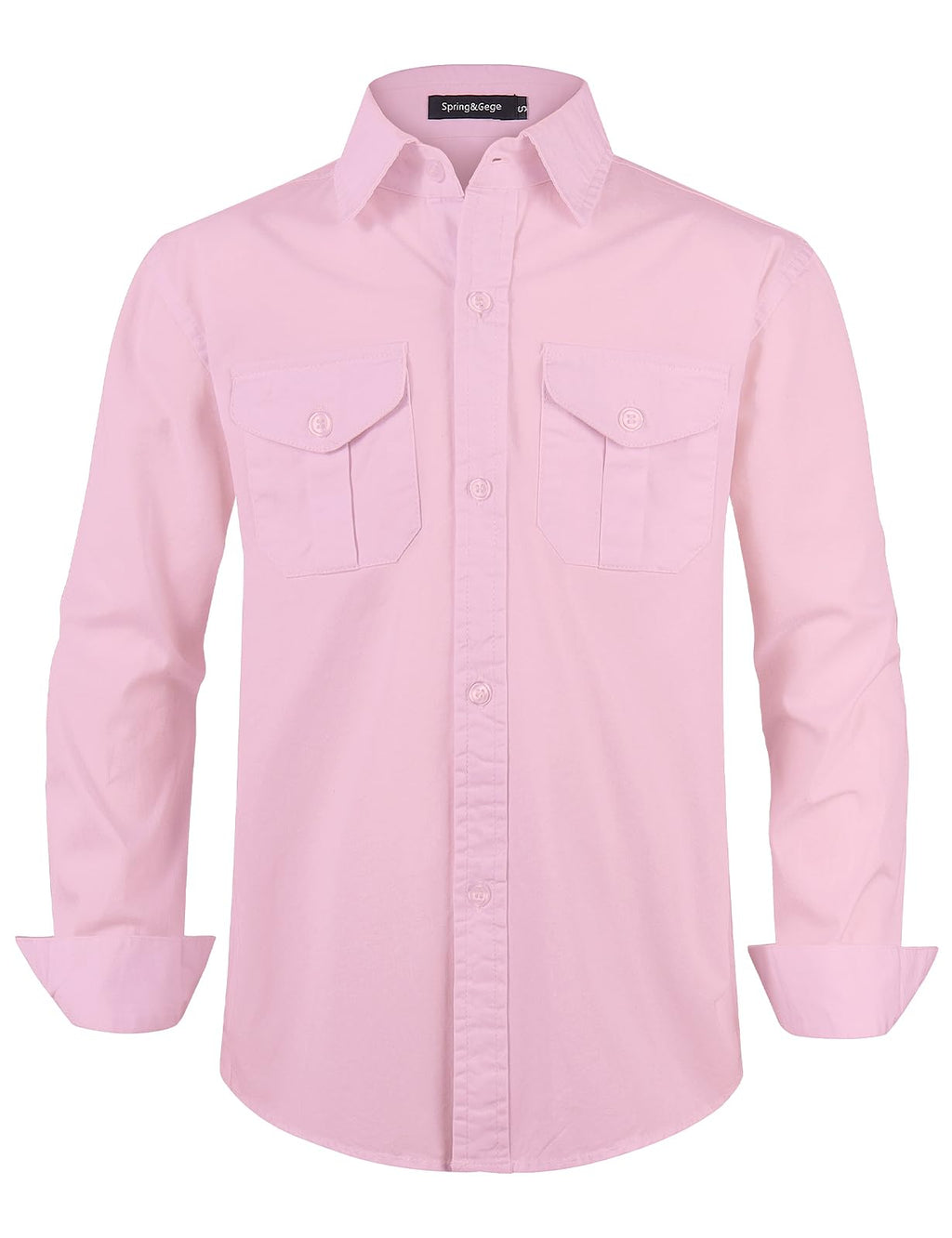 Spring&Gege Boys' Long Sleeve Button Down Shirt for Kids Woven Solid Two Pockets
