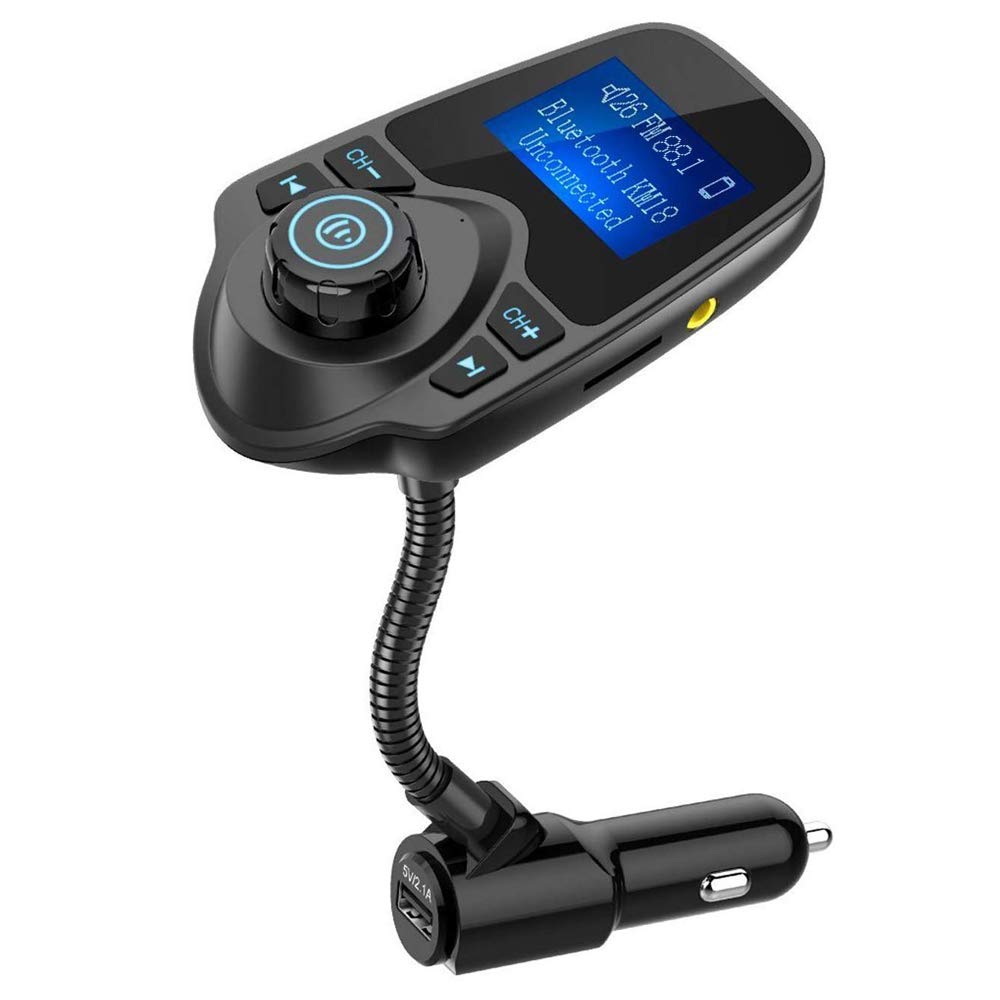 Nulaxy KM18 Bluetooth 5.4 Car Adapter with 1.44" Clear Display & Flexible Gooseneck - FM Radio Transmitter & Bluetooth Receiver for Hands-Free Calls, Wireless Music via BT/FM/AUX/TF, USB Car Charger
