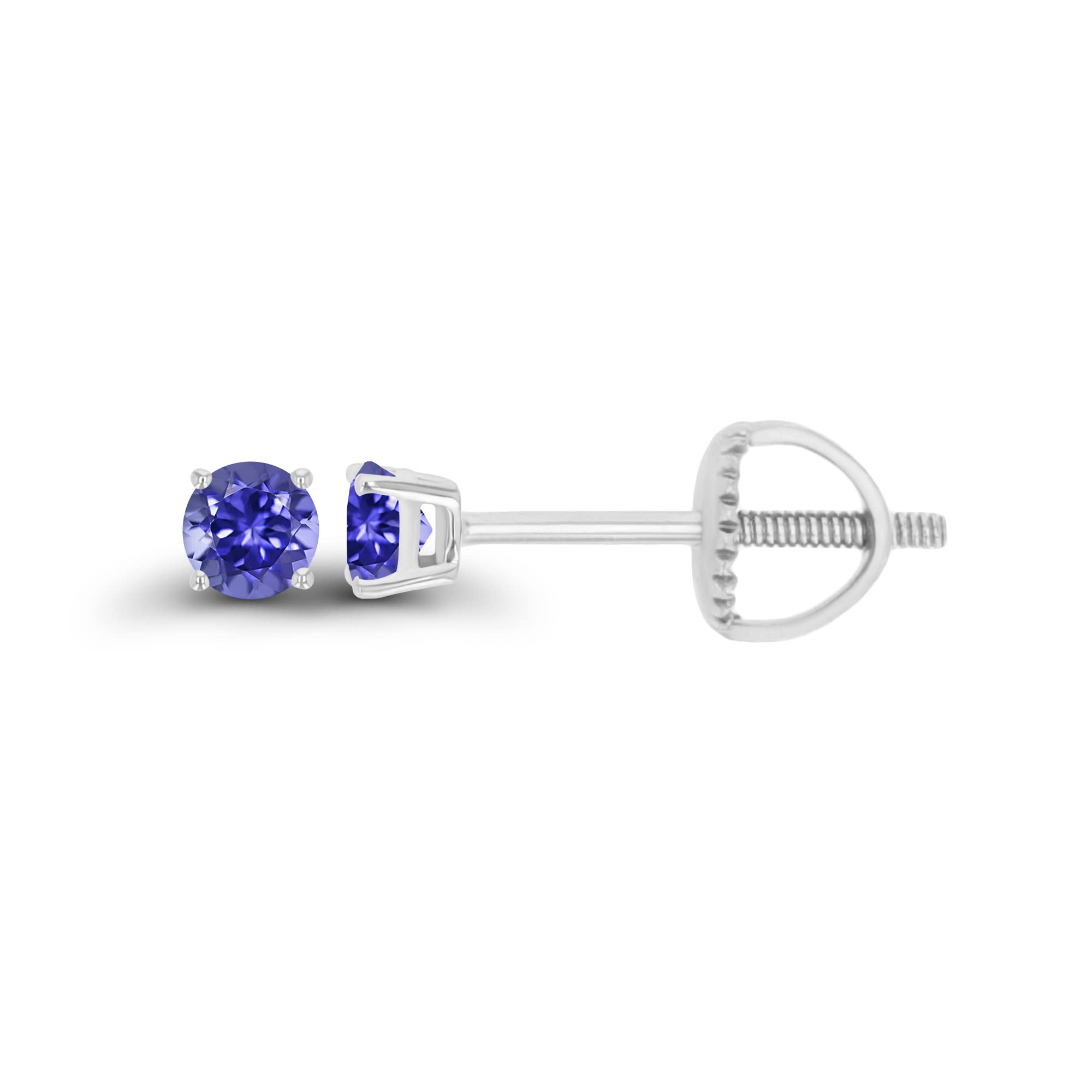 14K Gold Plated 925 Sterling Silver Hypoallergenic 3mm Round Genuine Birthstone Solitaire Screwback Stud Earrings