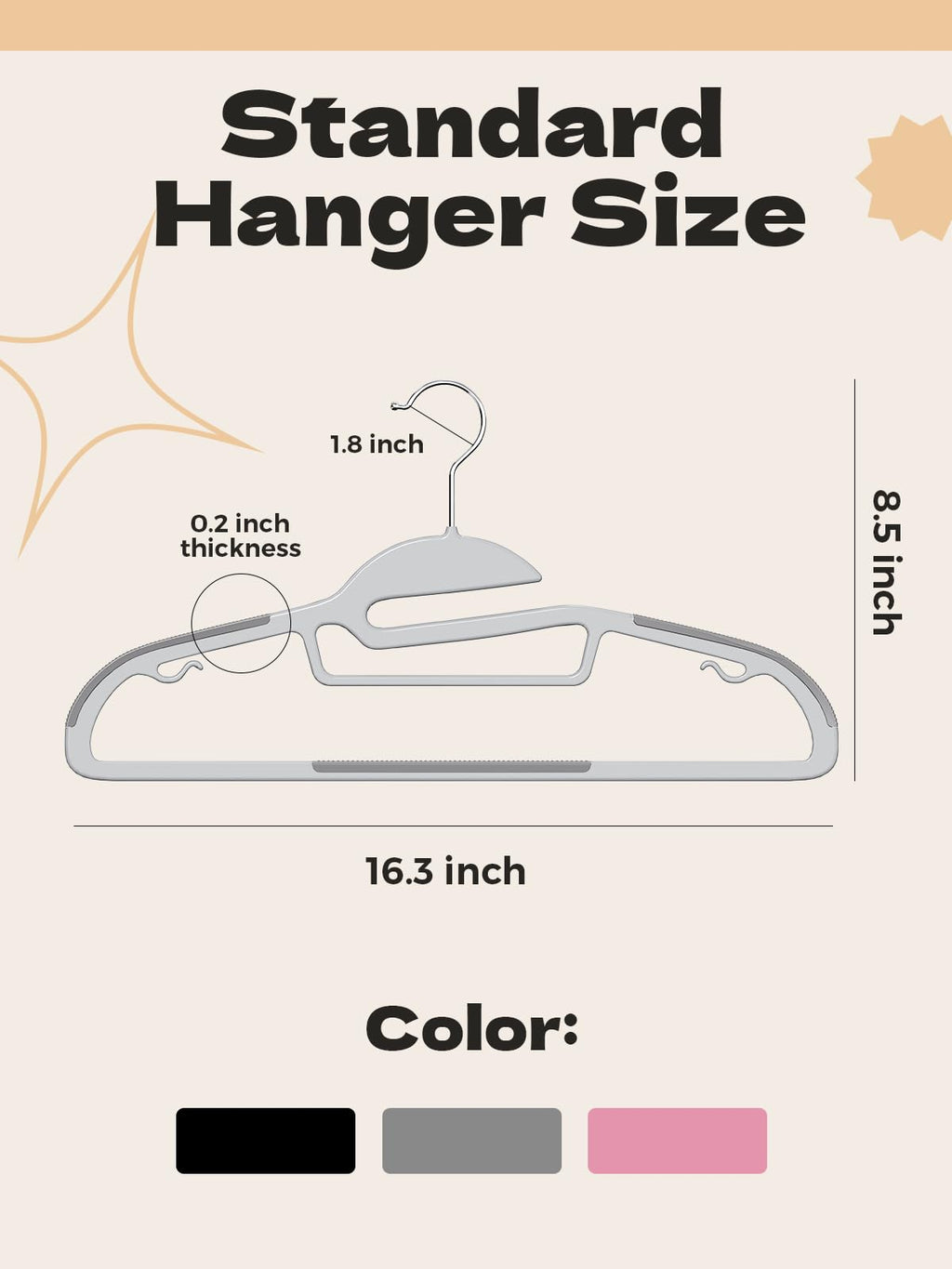 HOUSE DAY Slim Plastic Hangers with Non Slip Rubber Pads, 30 Pack, Black | Space saving closet organizer, heavy duty S-shape, rubber grip pads help keep shirts, suits, coats, pants, skirts in place