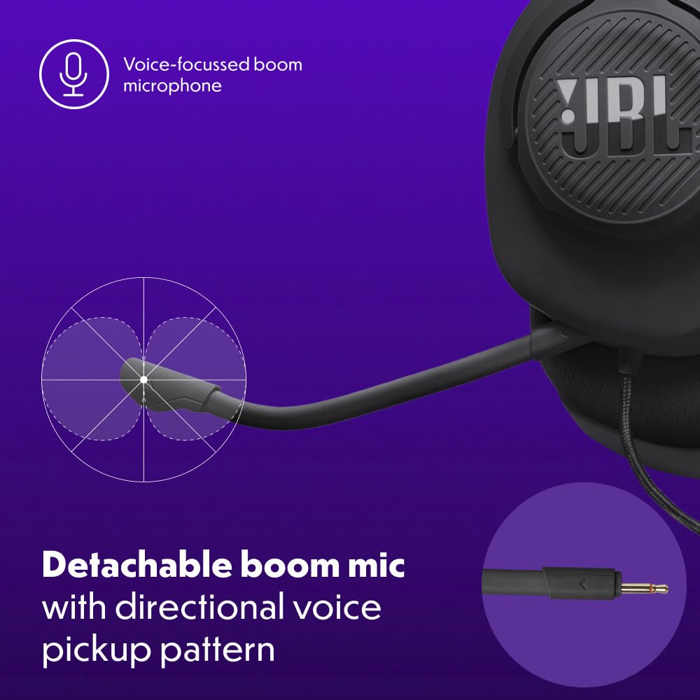 JBL Quantum 100M2 - Wired Over-Ear Gaming Headset with omnidirectional, Detachable mic with Mute Option and Fabric-Covered Memory Foam Ear Cushions, Compatible with All Platforms (Black)