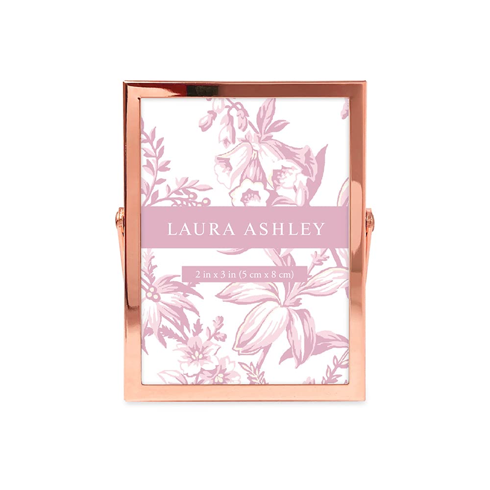 Laura Ashley 2x3 Rose Gold Flat Metal Picture Frame (Vertical) with Pull-Out Easel Stand, Made for Tabletop, Counterspace, Shelf and Desk (2x3, Rose Gold)