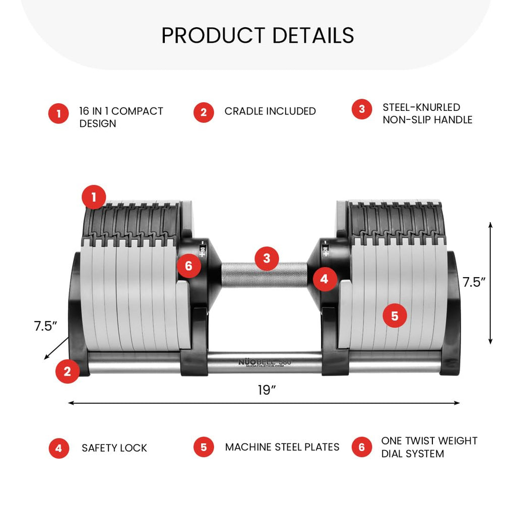 NUOBELL Adjustable Dumbbells 5-80 lbs: Replace 16 Sets, Ideal for Home Gym Weight Bench & Press