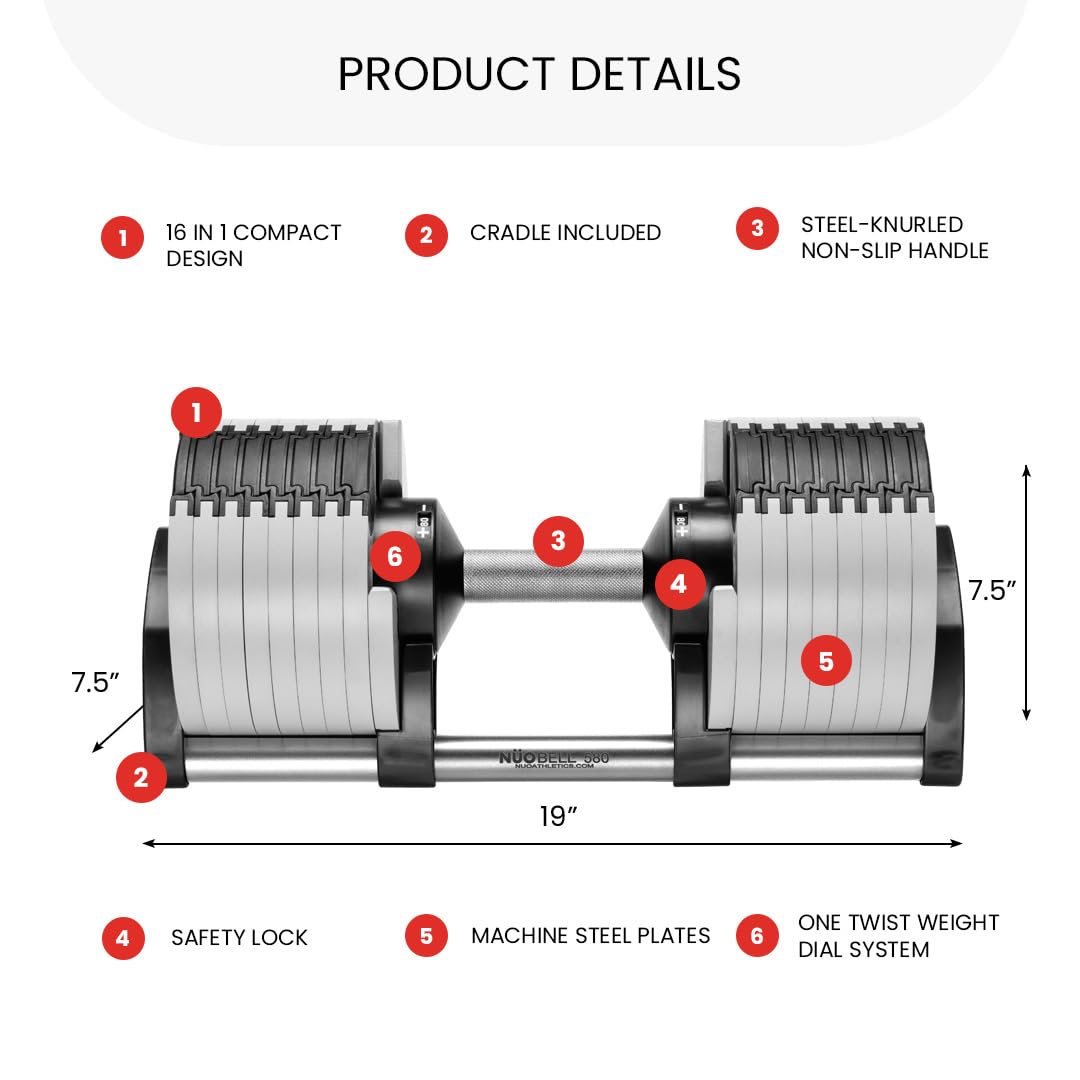 NUOBELL Adjustable Dumbbells 5-80 lbs: Replace 16 Sets, Ideal for Home Gym Weight Bench & Press