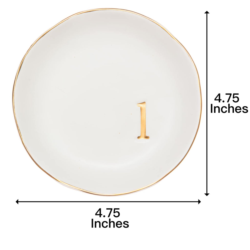 COLLECTIVE HOME - Ceramic Jewelry Tray, Decorative Trinket Dish for Rings Earrings Necklaces Bracelet Watch Keys, Birthday Mother's Day Christmas Gift for Women, 4.75", White Surface (A)