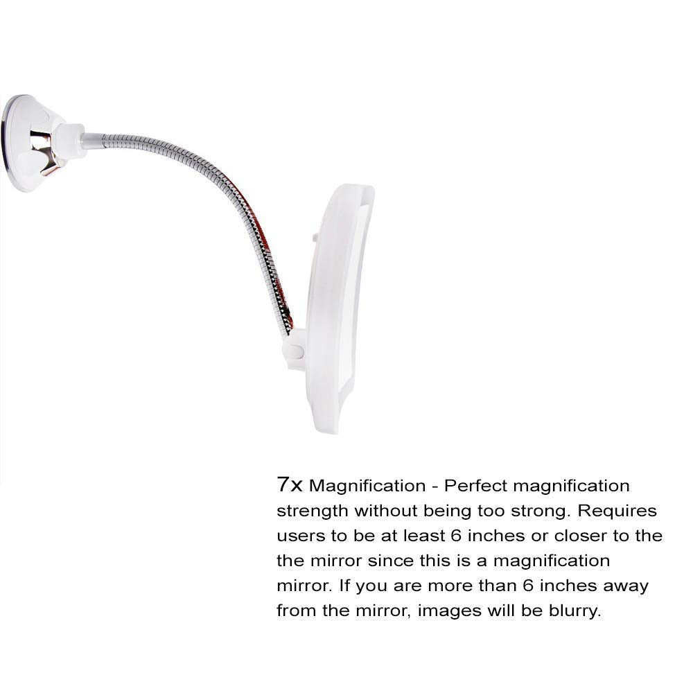 SunplusTrade Makeup Mirror with LED Lights and 7X Magnification, Portable Cordless Design Suction Cup Mirror for Home and Travel with Flexible Gooseneck to Adjust to Any Position Easily