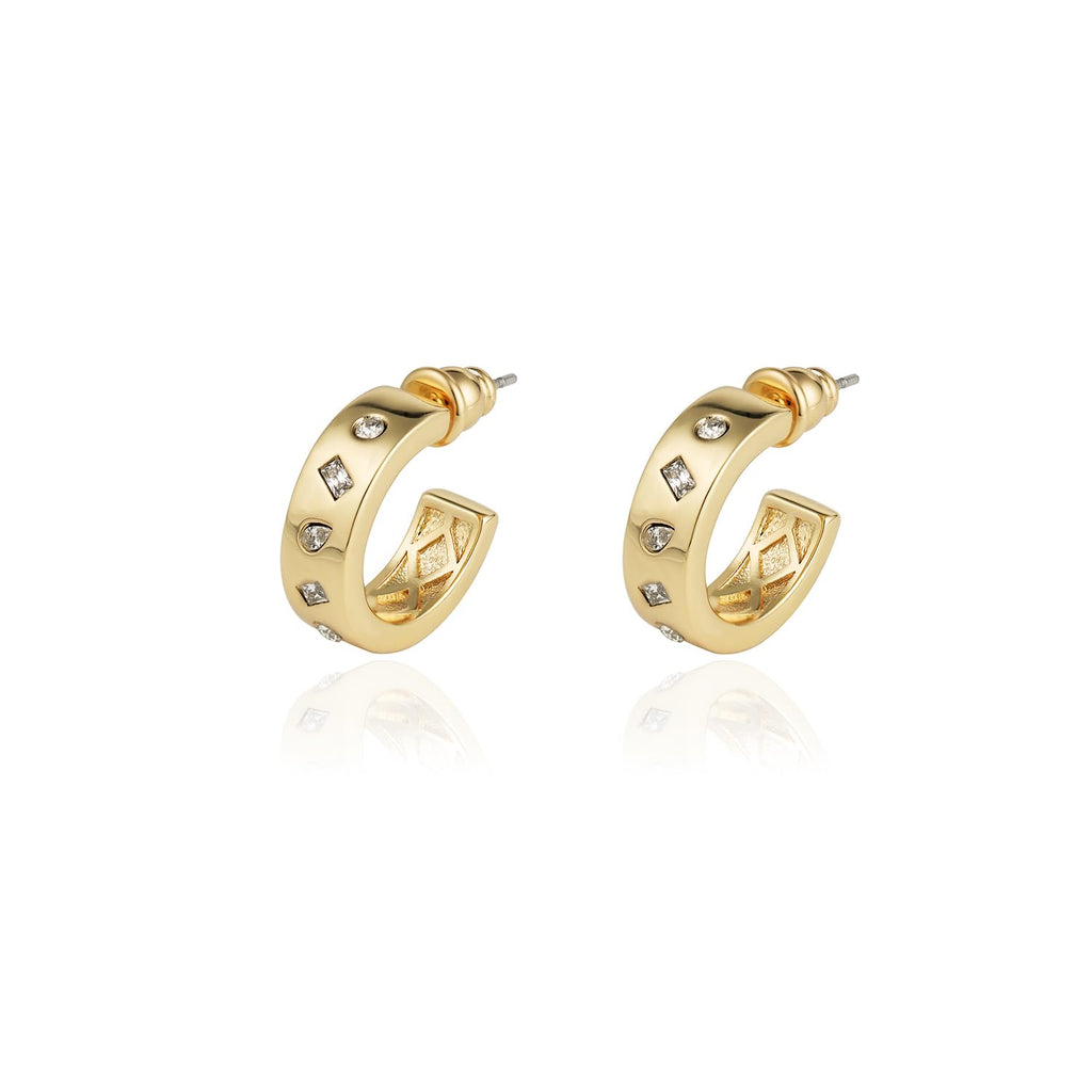 Obidos 14K Gold Plated Illusion Stud Earrings for Women | Triple Huggie Hoop Earrings for One Hole| Trendy Simple Hypoallergenic Fashion Accessories Gold Jewelry Gifts for Womens