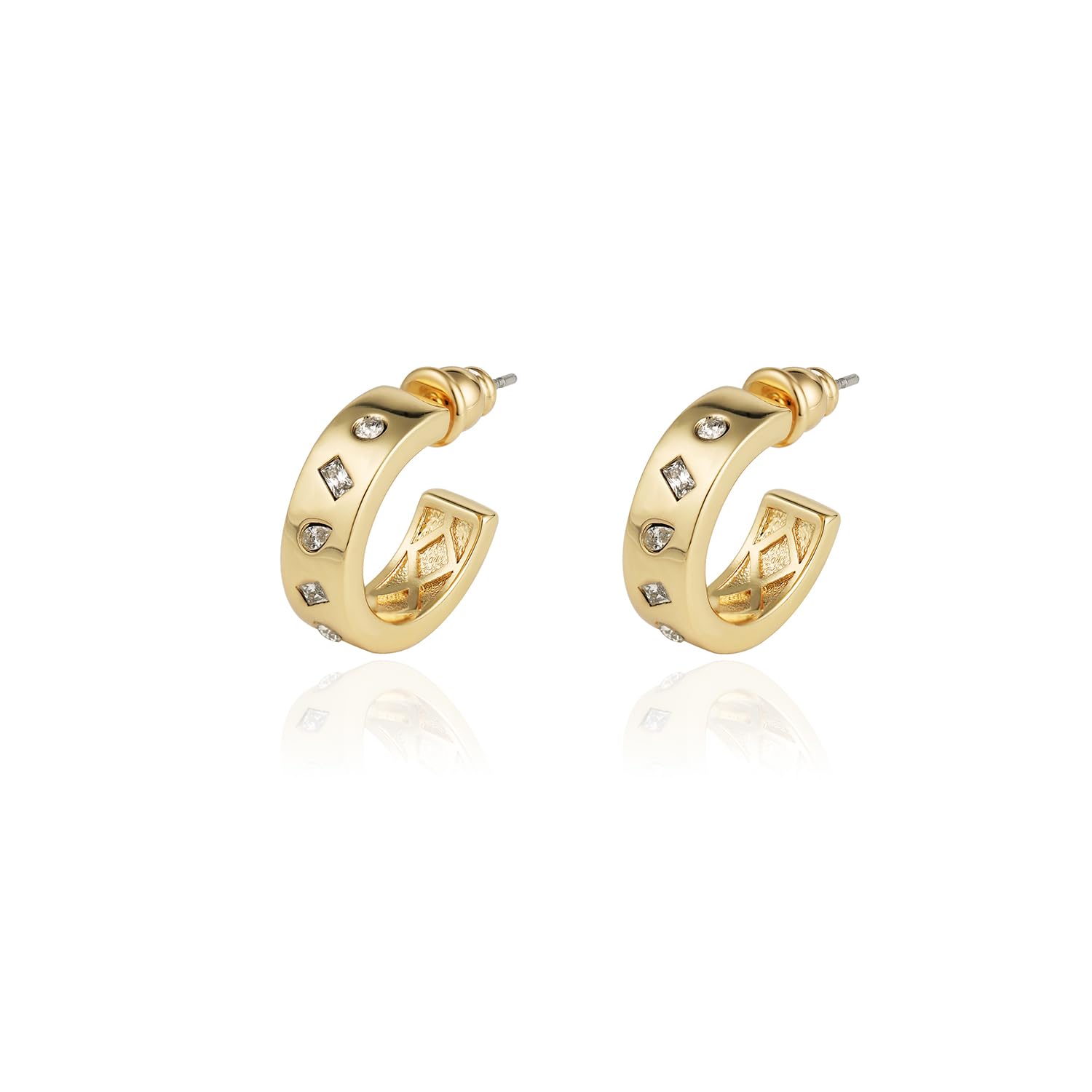 Obidos 14K Gold Plated Illusion Stud Earrings for Women | Triple Huggie Hoop Earrings for One Hole| Trendy Simple Hypoallergenic Fashion Accessories Gold Jewelry Gifts for Womens