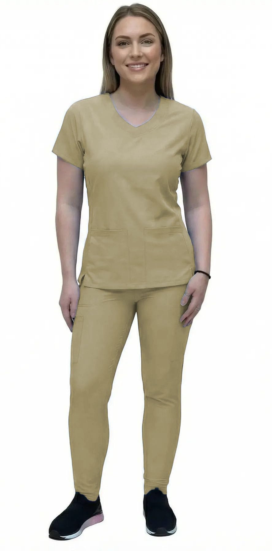 ANGIE UNIFORMS YOGAFLEX Jogger Scrubs for Women Set. Soft & Stretchy. Side Spandex 2 Pockets Top with Yoga Waist Joggers
