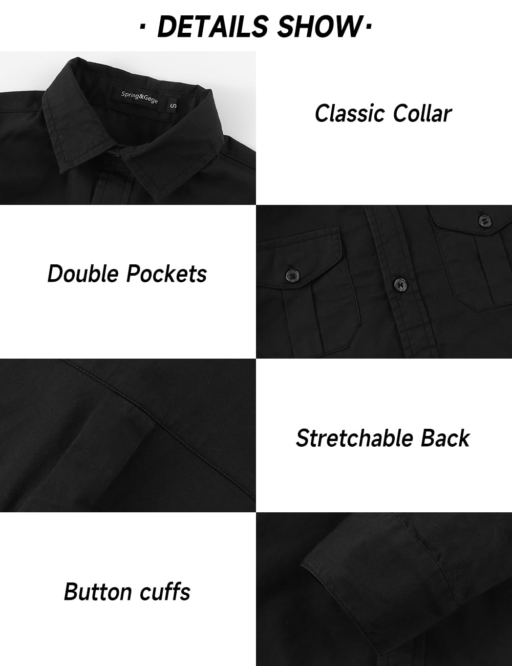 Spring&Gege Boys' Long Sleeve Button Down Shirt for Kids Woven Solid Two Pockets