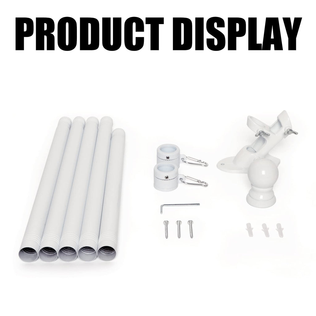 NELXINJO 5FT White Stainless Steel Flag Pole Kit for Outside House Wall | flagpoles 3x5 2x3 american flags hardware holder brackets hangers mounts