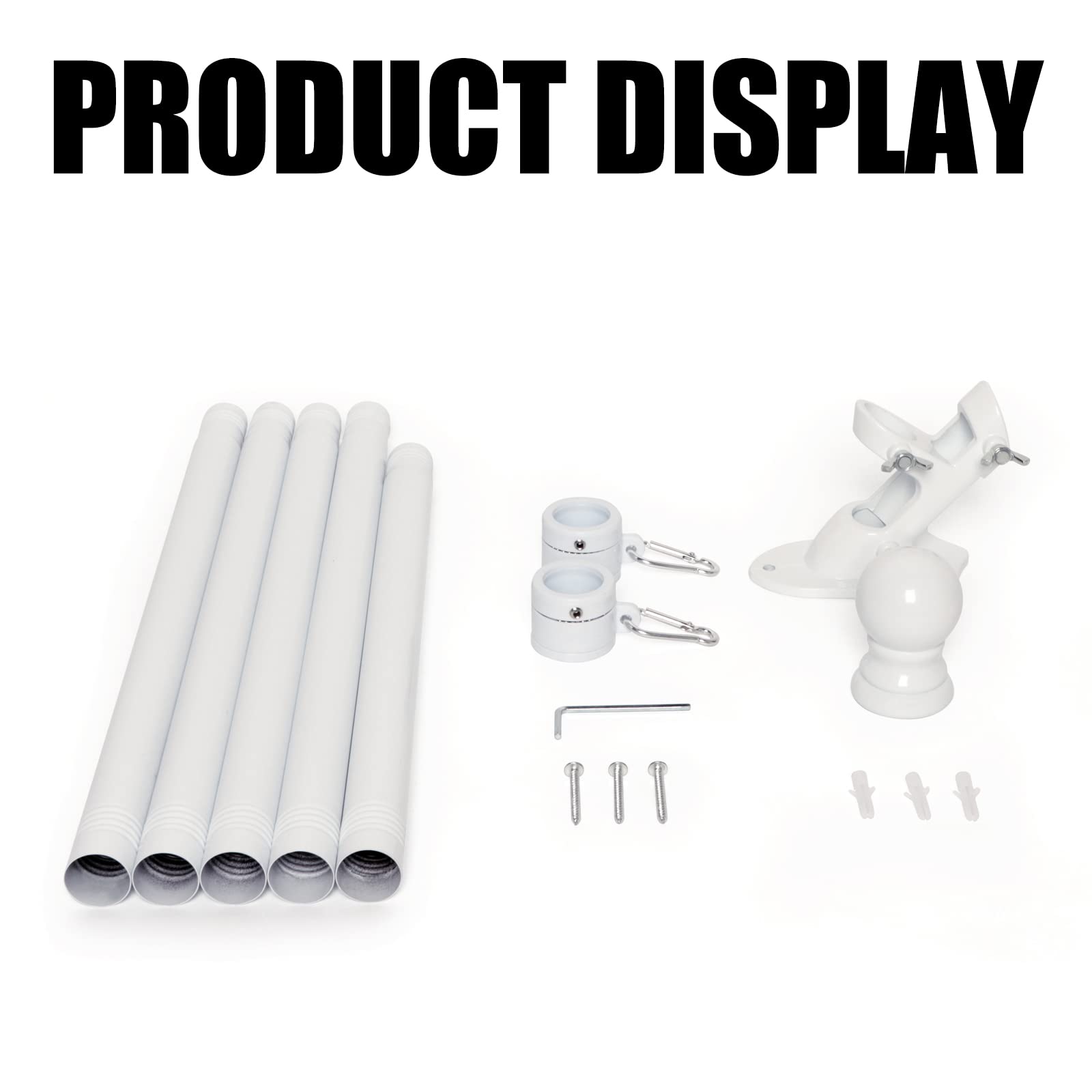 NELXINJO 5FT White Stainless Steel Flag Pole Kit for Outside House Wall | flagpoles 3x5 2x3 american flags hardware holder brackets hangers mounts
