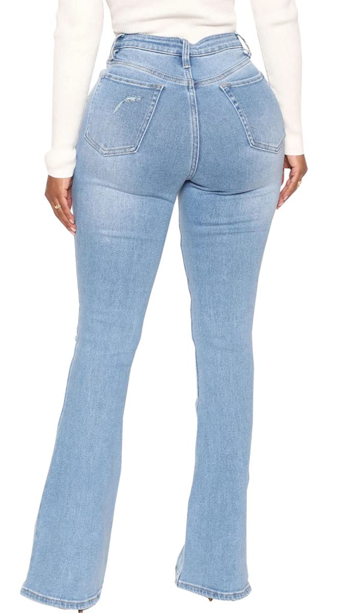 Bell Bottom Jeans for Women Ripped High Waisted Classic Flared Denim Pants