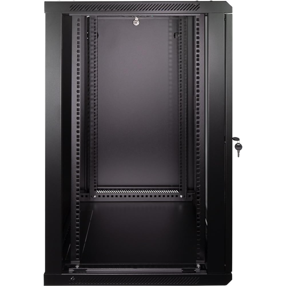 NavePoint 12U Server Rack Enclosure - 23.6” Deep, Wall Mount Network Cabinet with Locking Glass Door for 19” IT Equipment, Network Rack with 2 Fans, Removable Side Panels, Black
