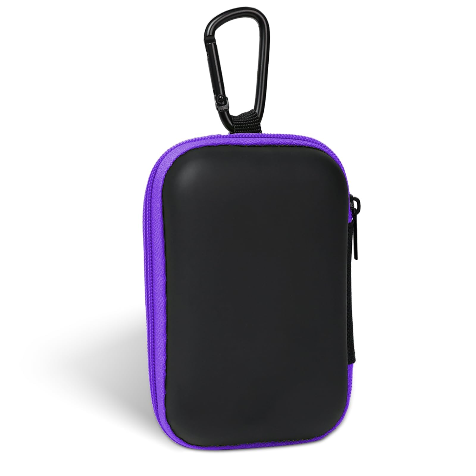 2Pack Oval Earbud Case Portable EVA Carrying Case Storage Bag Cell Phone Accessories Organizer with Carabiner for Earphone, Earbud, Earpieces, SD Memory Card, Camera Chips, Black/Purple