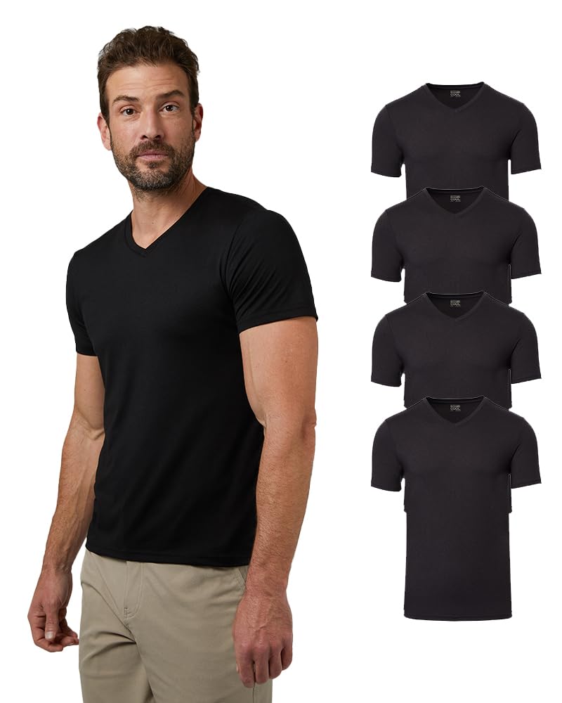 32 Degrees Men's 4 Pack Cool V-Neck T-Shirt, Anti-Odor, Quick Dry Active, 4-Way Stretch