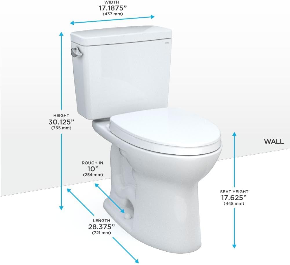 TOTO® Drake® Two-Piece Elongated 1.28 GPF Universal Height TORNADO FLUSH ® Toilet with 10 Inch Rough-In, CEFIONTECT®, and SoftClose® Seat, WASHLET®+ Ready, Cotton White - MS776124CEFG.10#01