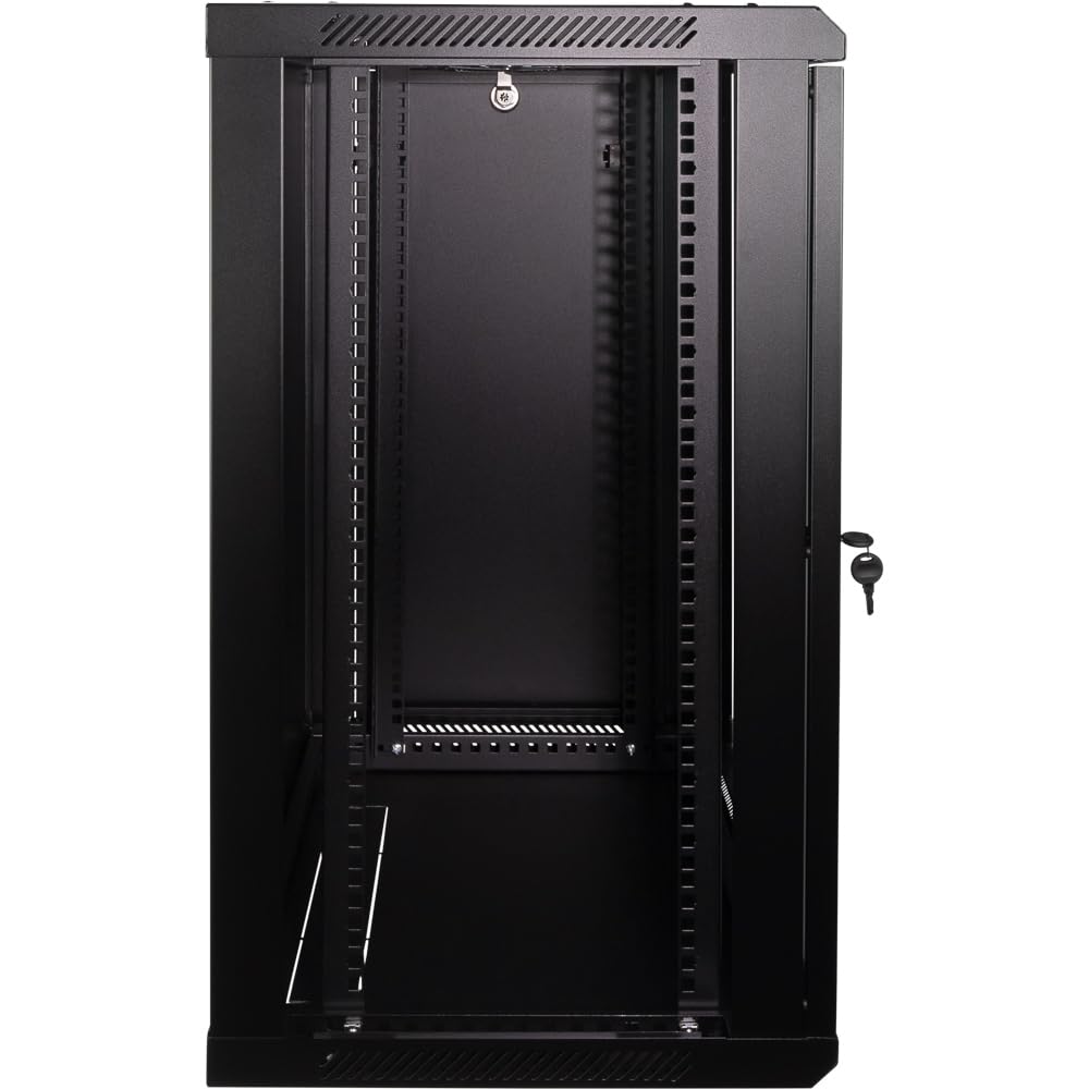 NavePoint 12U Server Rack Enclosure - 23.6” Deep, Wall Mount Network Cabinet with Locking Glass Door for 19” IT Equipment, Network Rack with 2 Fans, Removable Side Panels, Black