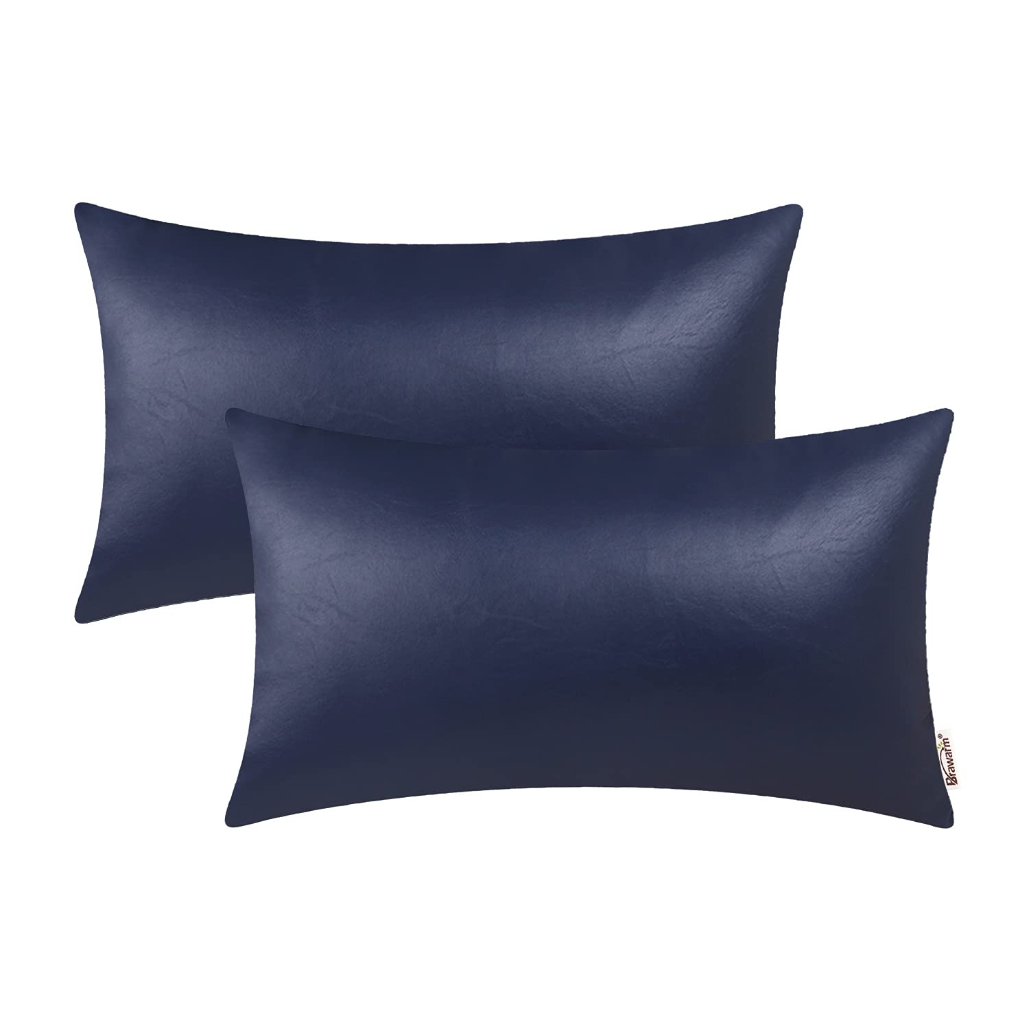 BRAWARM Faux Leather Throw Pillow Covers 16 X 16 Inches - Black Leather Pilow Covers Pack of 2, Solid Dyed Leather Pillowcases for Couch Bed Sofa Garden Home Decorative