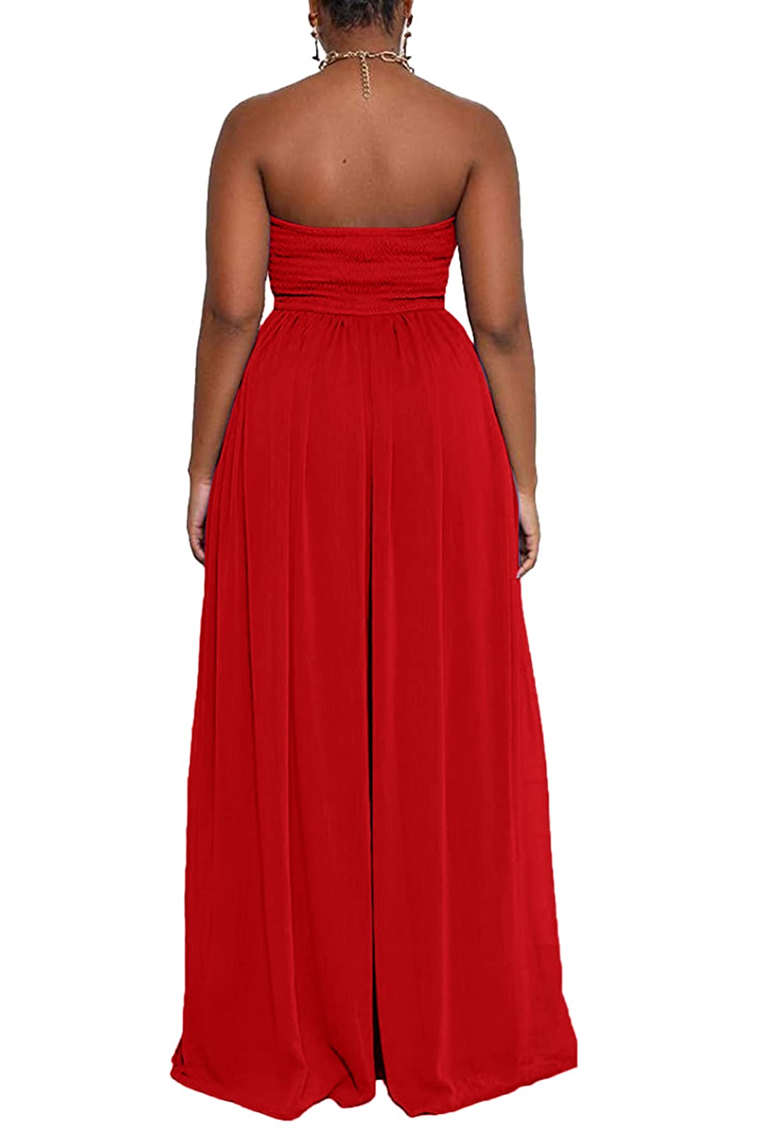 Ophestin Women's Strapless Tube Wide Leg Jumpsuits Smocked Women Jumpsuits Dressy Casual Flowy One Piece Jumpsuits Rompers