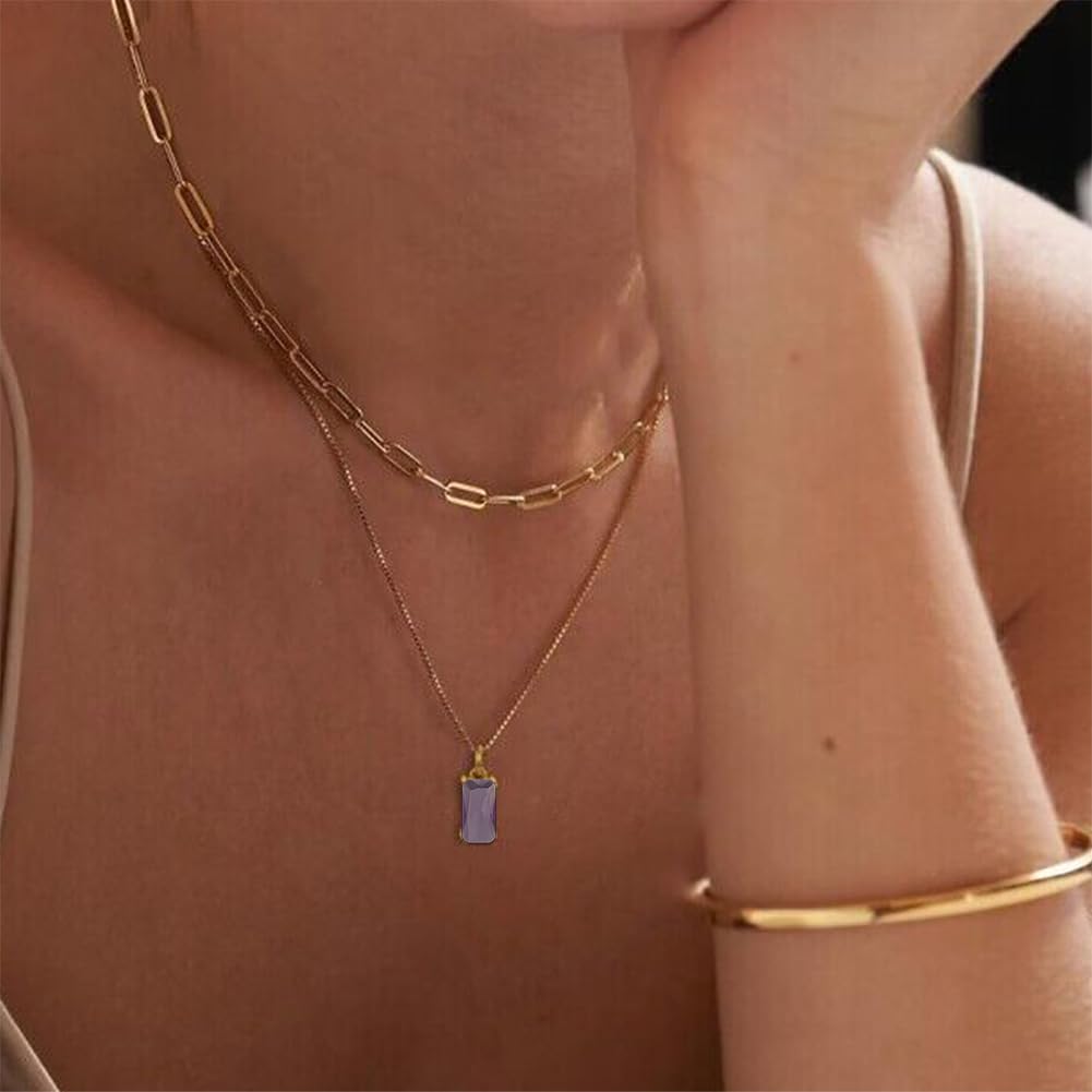 Dainty Gold Charm Necklaces for Women Non Tarnish, 14K Trendy Blue Green Cubic Zirconia Emerald Pendant Birthstone Necklaces Birthday Gifts for Women Waterproof Jewelry