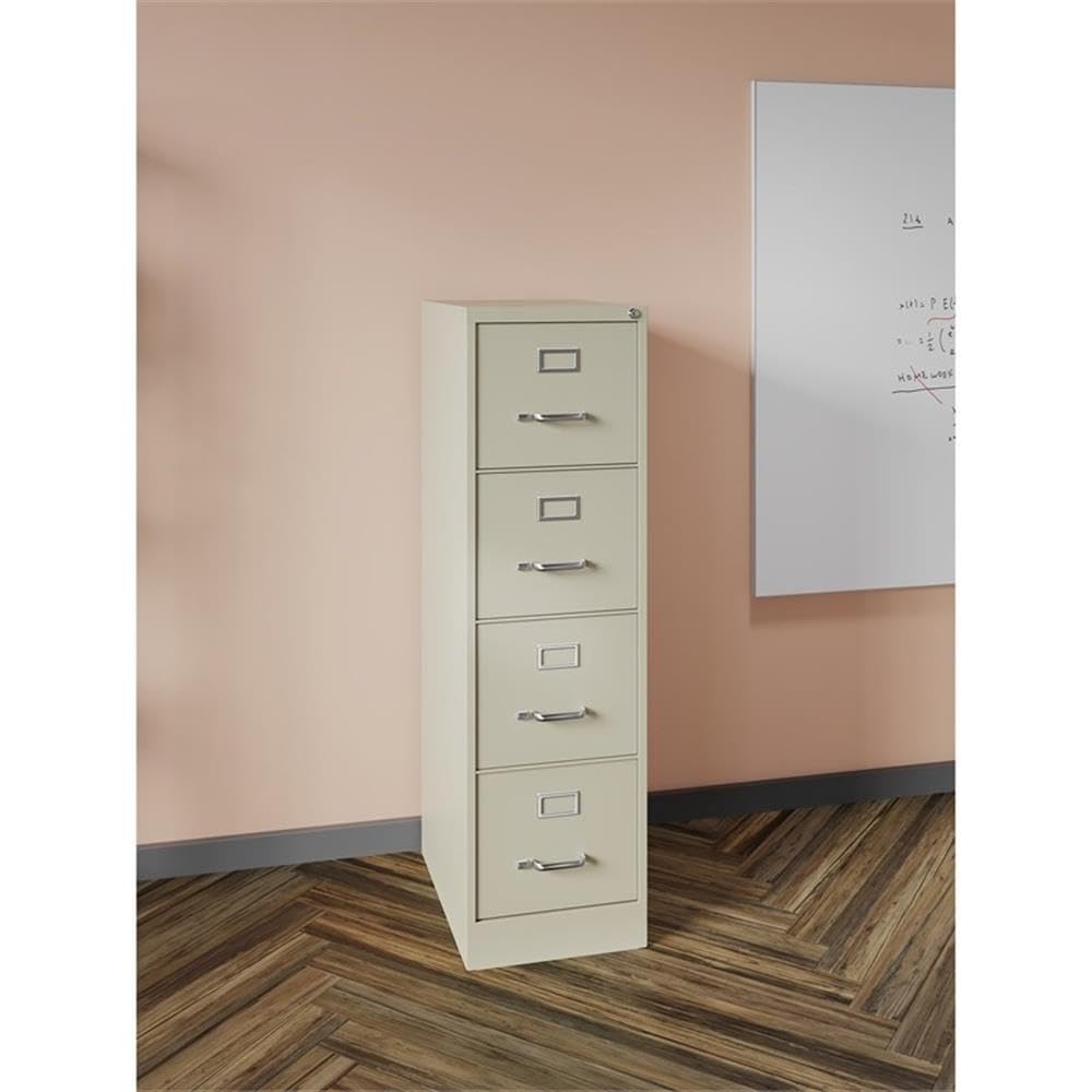 Pemberly Row 4 Drawers 52" Vertical Beige Metal Filing Cabinet Lockable Pre-Assembled Stationary Letter Size for Home, Office