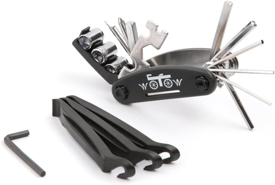 WOTOW Bike Repair Tool Kit, 16 in 1 Bicycle Multitool with Tire Levers Hex Spoke Wrench, Multi Function Accessories Set for Road Mountain Bikes