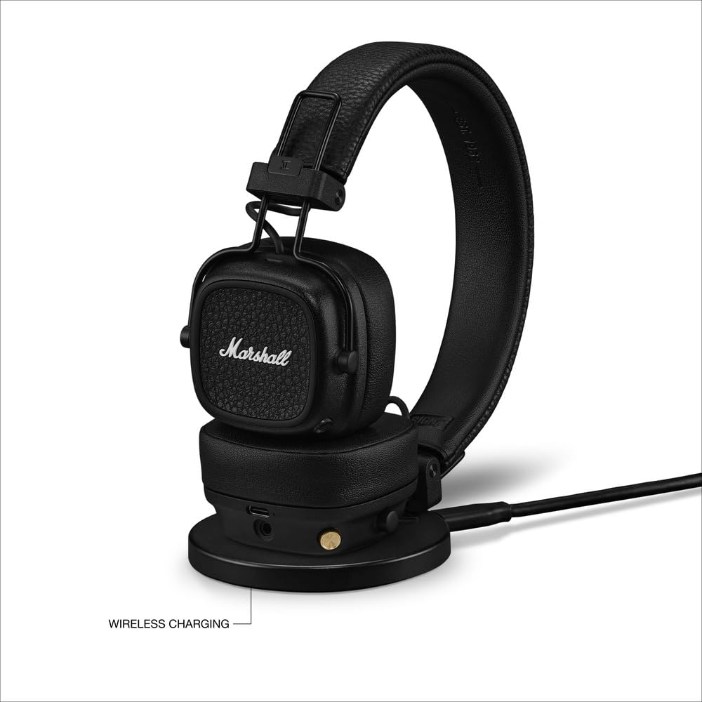 Marshall Major V Wireless On-Ear Bluetooth Headphones - 100+ Hr Playtime | Detachable Audio Cable | Microphone for Calls | Lightweight, Foldable Design for Travel - Black