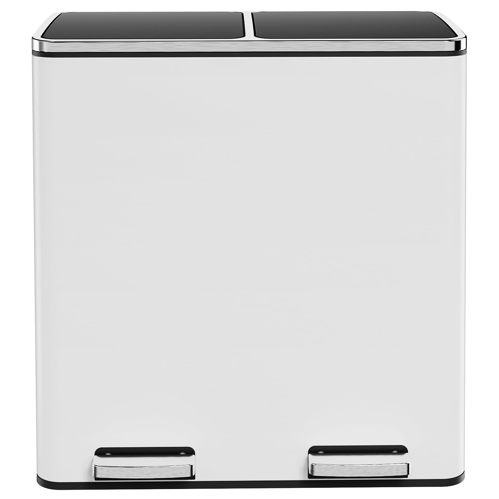 60L(16 Gal) Dual Trash Can, Stainless Steel Kitchen Garbage Can, Double Compartment Classified Rubbish Bin, Recycle Dustbin w/Plastic Inner Buckets, Soft-Close Lid, Airtight, Black