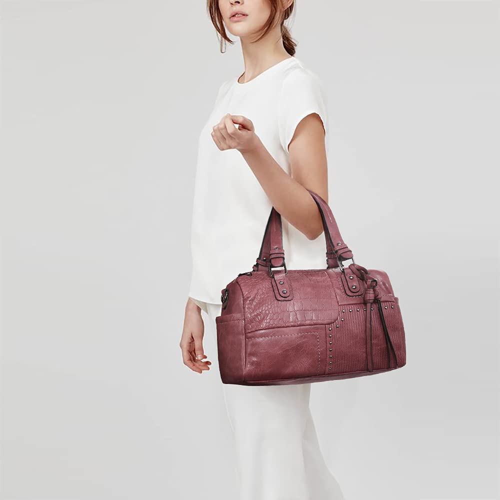 Dasein Women Soft Vegan Leather Barrel Bags Large Hobo Top Handle Work Totes Satchel Handbags Shoulder Purse