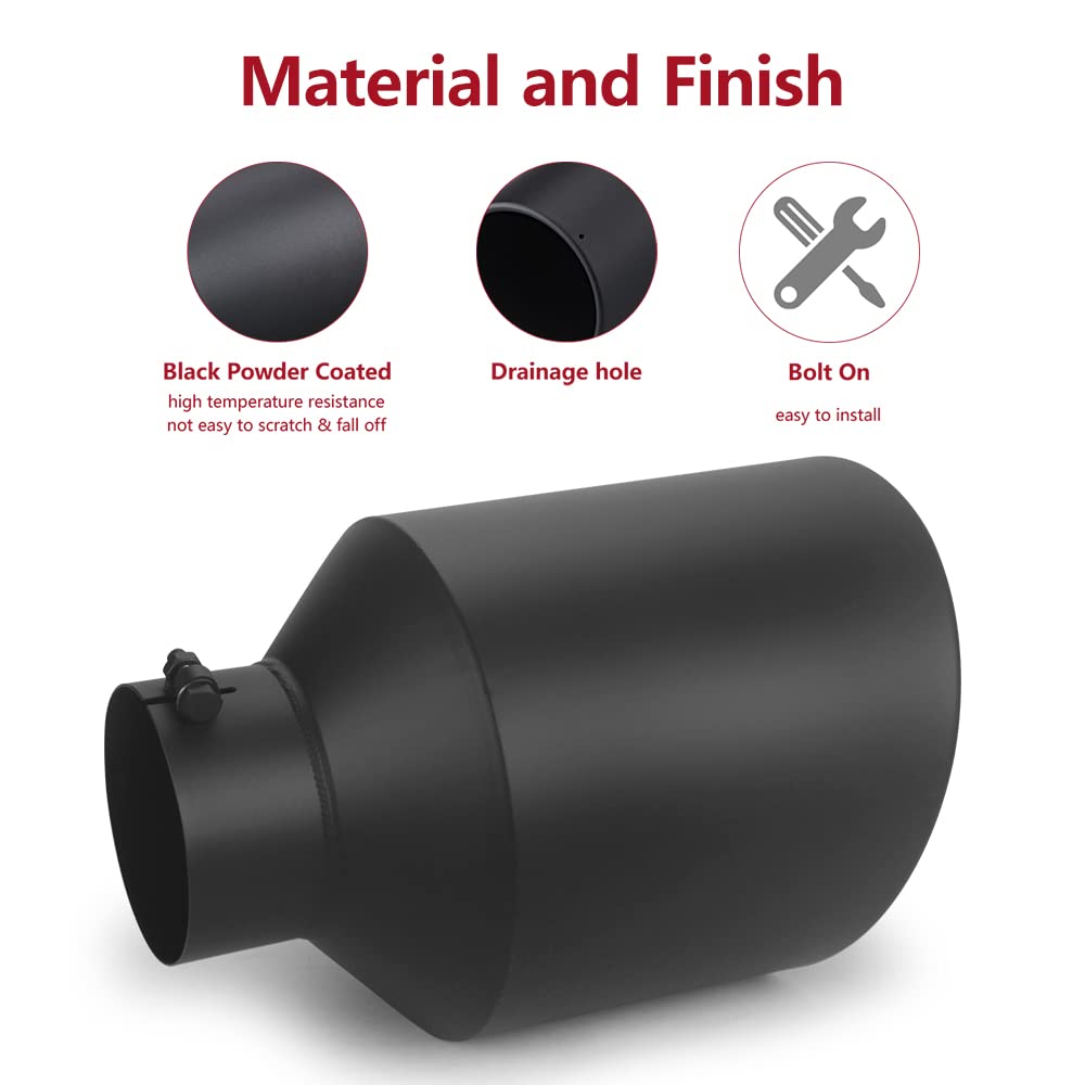 LCGP 5" Inlet Exhaust Tip, 6" Outlet 15" Long Bolt On Stainless Steel Diesel Exhaust Tailpipe Black