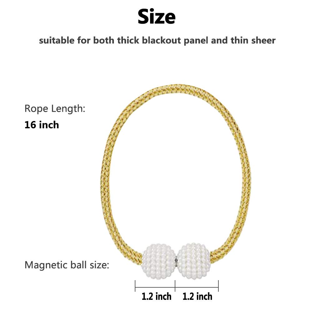 Melaluxe 2 Pack Magnetic Curtain Tiebacks, Decorative Curtain Holdbacks for Window Décor (Beige)