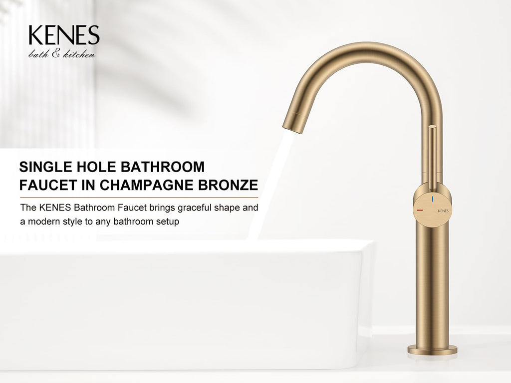 KENES Black and Gold Single Handle Bathroom Sink Faucet, Modern Prep Wet Bar Sink Faucet with Drain Assembly & Deck Plate, Vanity Faucets for Farmhouse RV Camper Utility, KE-9005B-BG