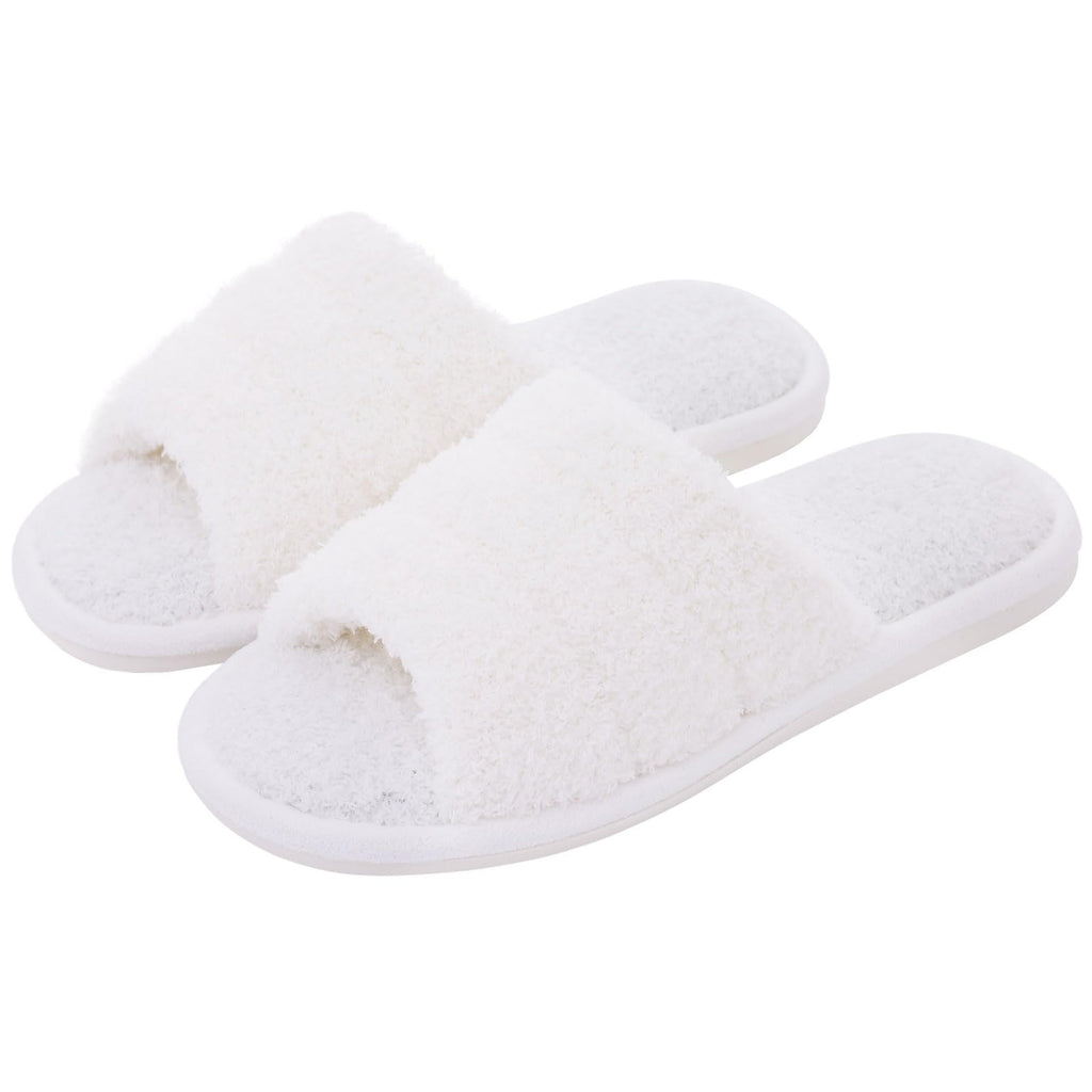 shevalues Terry Cloth Open Toe Slippers for Women Memory Foam Slip On House Slippers
