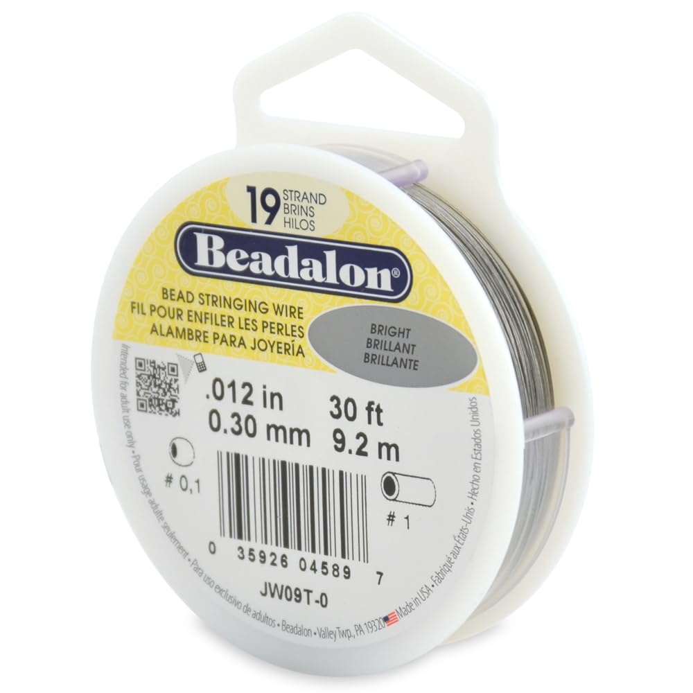 Beadalon 19 Strand Stainless Steel Bead Stringing Wire, .010 in / 0.25 mm, Bright, 100 ft / 31 m